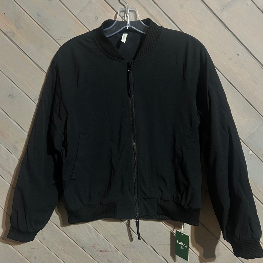 Halara Black Bomber Jacket Women's Size M Lightweight‎ Zip Up Athleisure